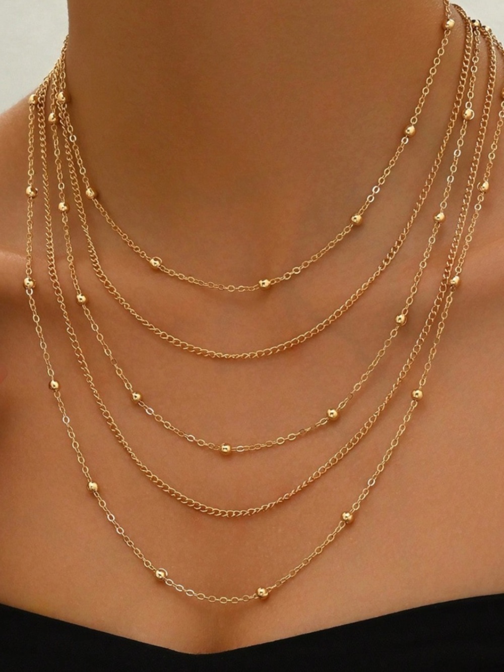 Luxe Gold Tone Beaded balls Multilayer Necklace - Picture 3 of 3